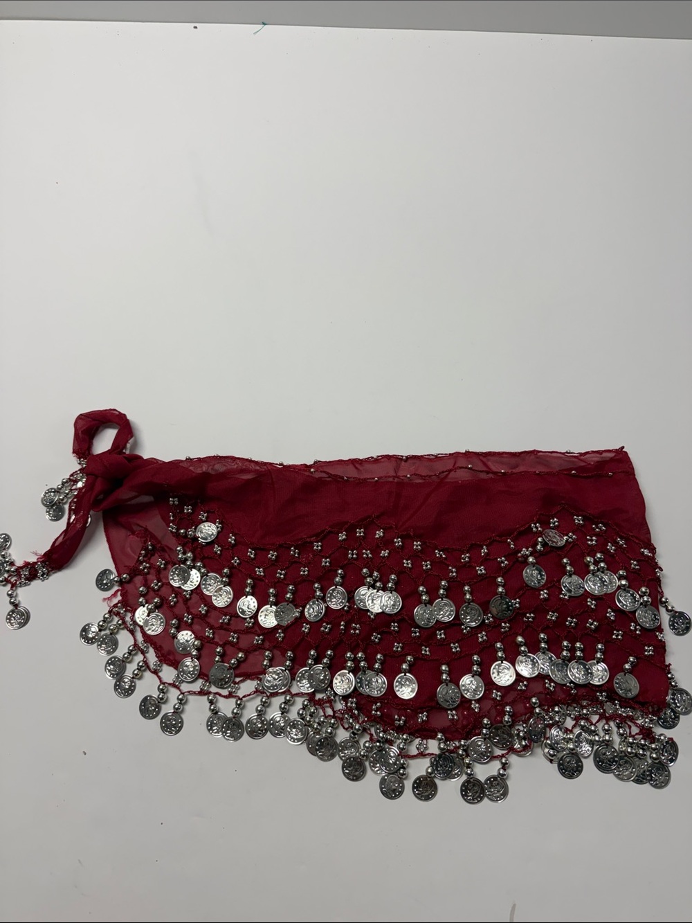 Women’s Red Coin Fringe Hip Scarf Belly Dance Belt